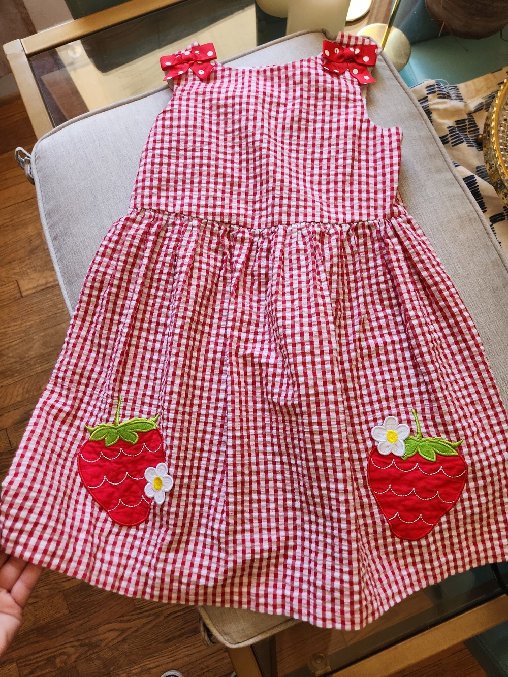 Girls Red Gingham Strawberry Appliqué Dress Size 5